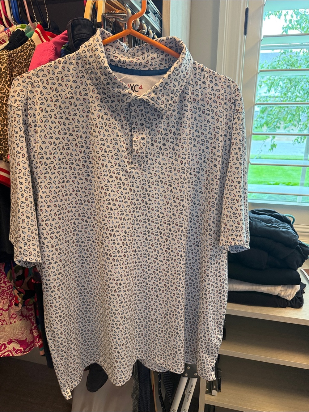 Johnston & Murphy XC 4 Men’s White Polo with Blue Paisley Print